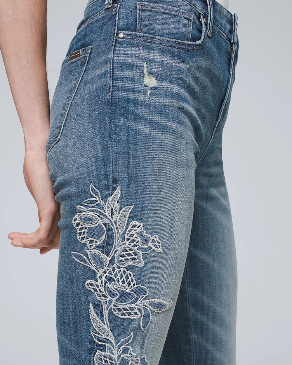 High Rise Eveyday Soft Denim Embroidered Skinny Jeans